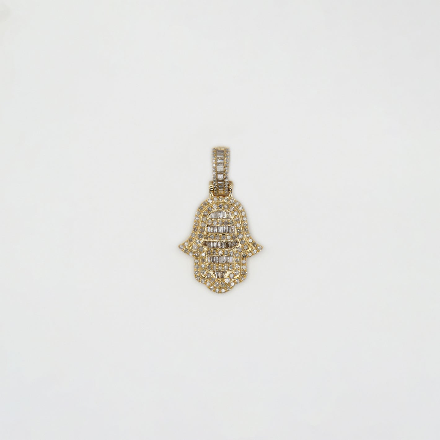 10k Solid Gold Baguette Diamond Hamsa Pendant - 60419