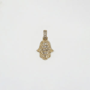 10k Solid Gold Baguette Diamond Hamsa Pendant - 60419