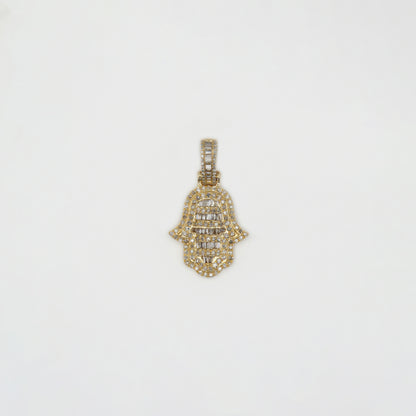 10k Solid Gold Baguette Diamond Hamsa Pendant - 60419