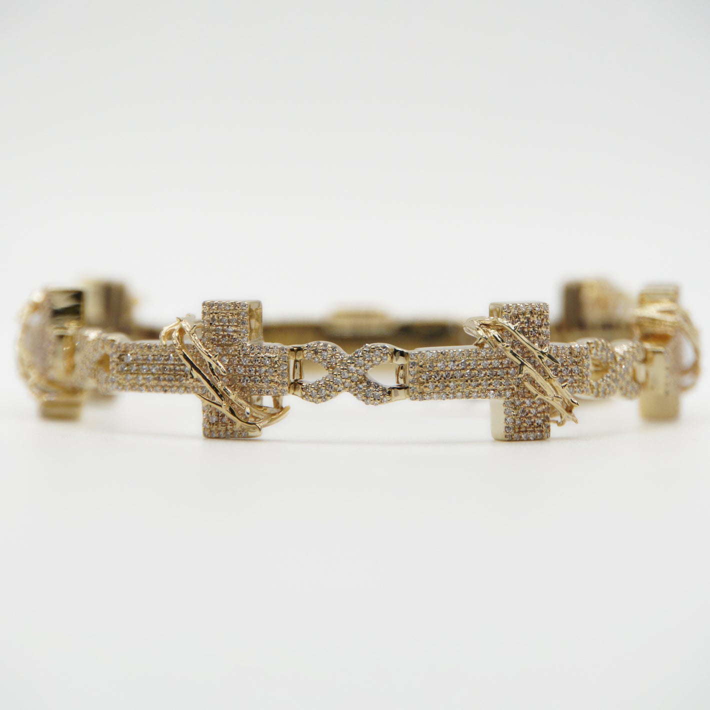 10k Solid Gold Diamond Thorn Cross Infinity Bracelet - 20178