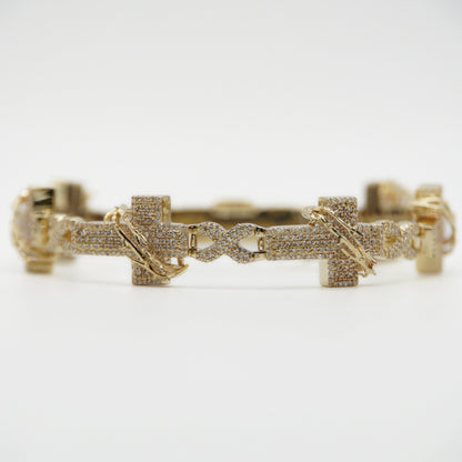 10k Solid Gold Diamond Thorn Cross Infinity Bracelet - 20178