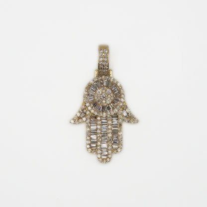 10k Solid Gold VS Diamond Baguette Hamsa Pendant - 60423