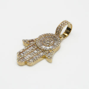 10k Solid Gold VS Diamond Baguette Hamsa Pendant - 60423