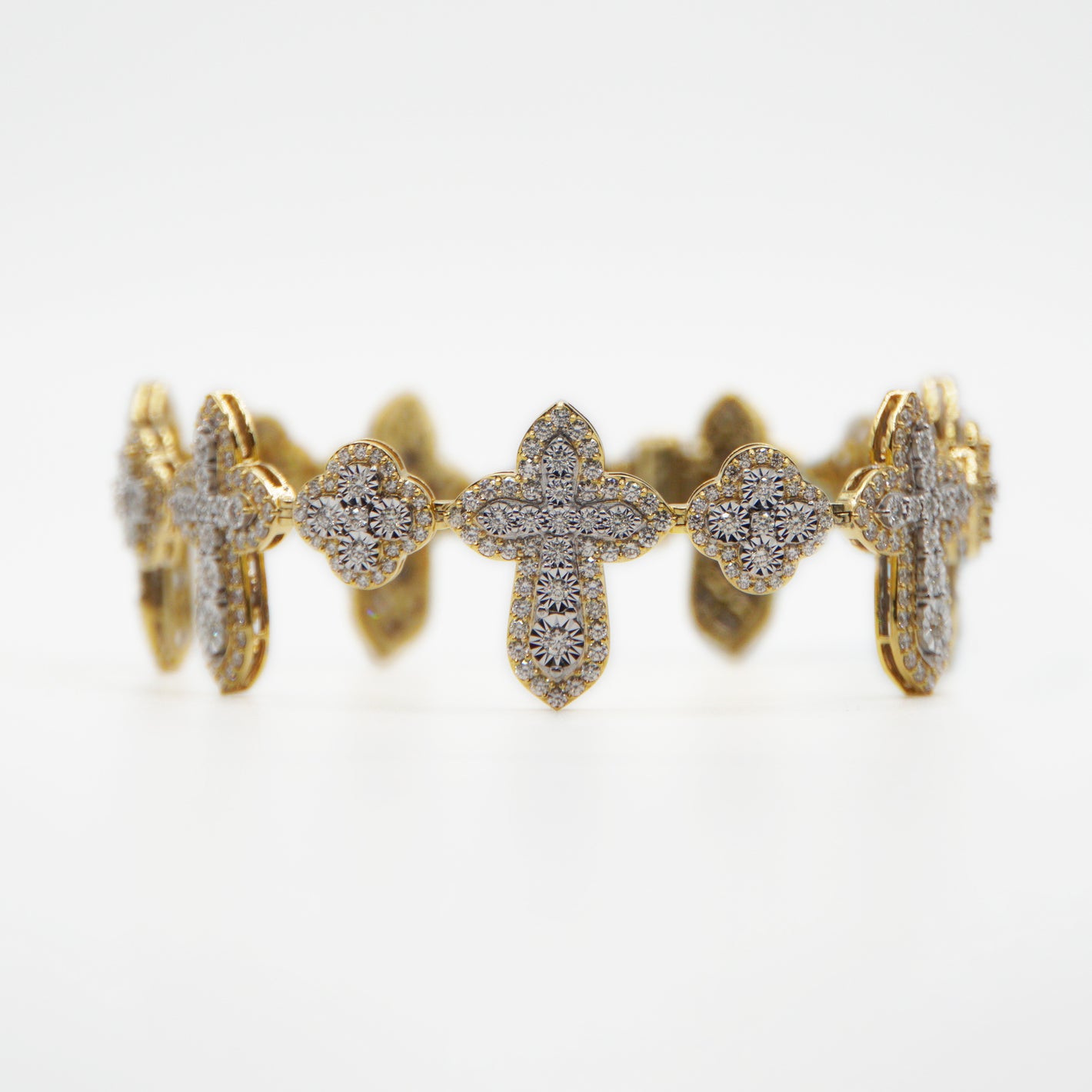 10k Solid Gold VS Diamond Cluster Cross Clover Bracelet - 20181