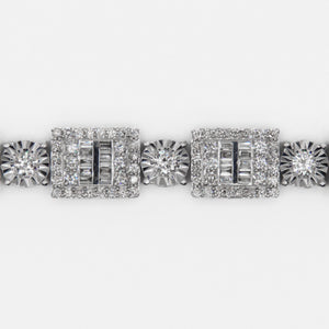 10k Solid White Gold VS Diamond Baguette Rectangle Cluster Ball Bracelet - 20182