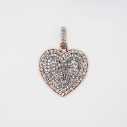 10k Solid Rose Gold VS Diamond Double Row Heart Pendant - 60434