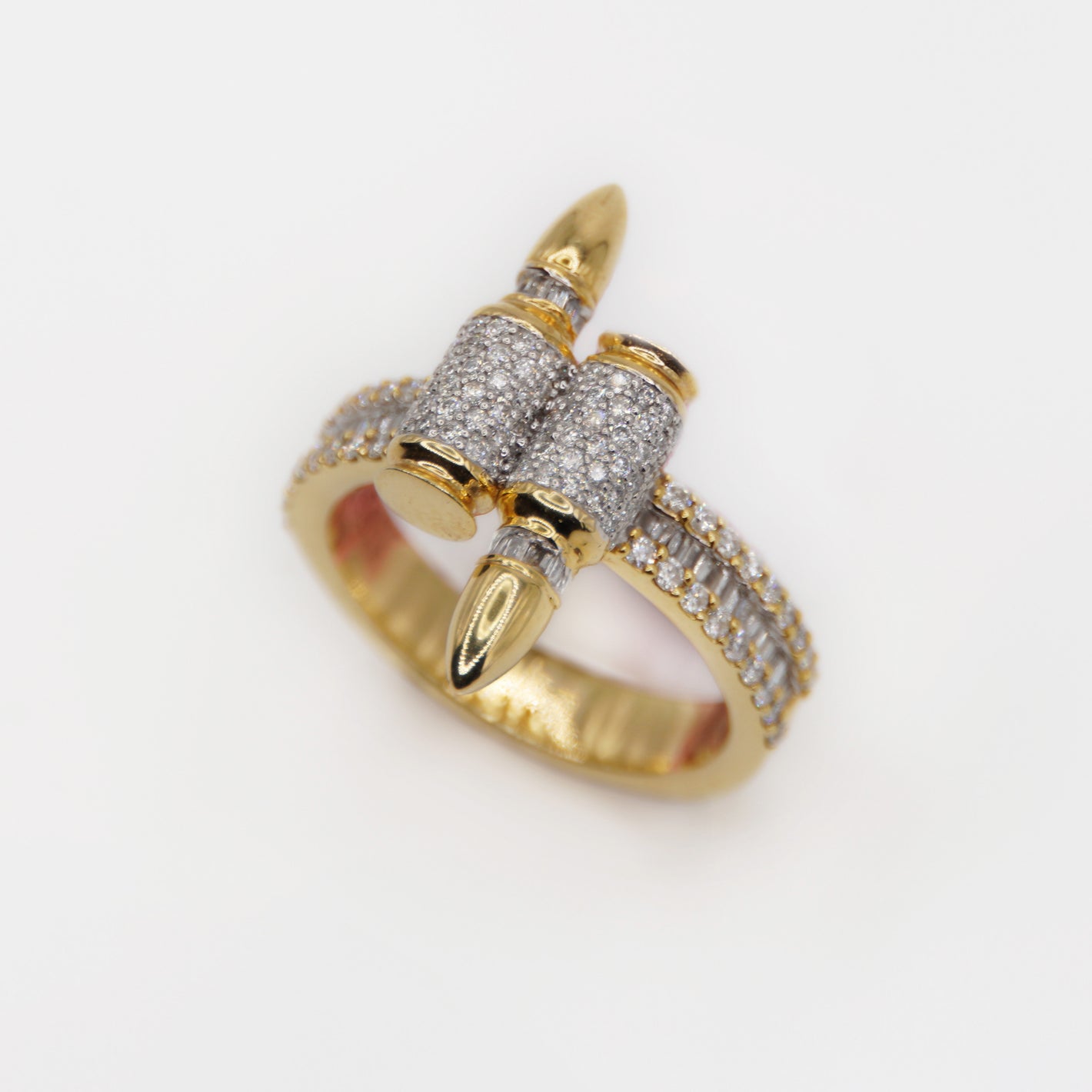 10k Solid Gold VS Diamond Double Bullet Ring - 30293