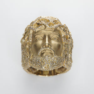 10k Solid Gold Diamond XL Jesus Head Ring