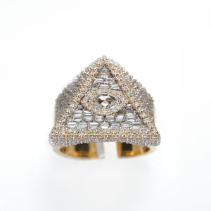 Solid 14k Gold VS1 Brick-Cut Diamond Pyramid Ring