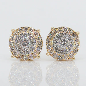14k Gold 13mm VVS/VS1 Diamond XL Cluster Diamond Earrings