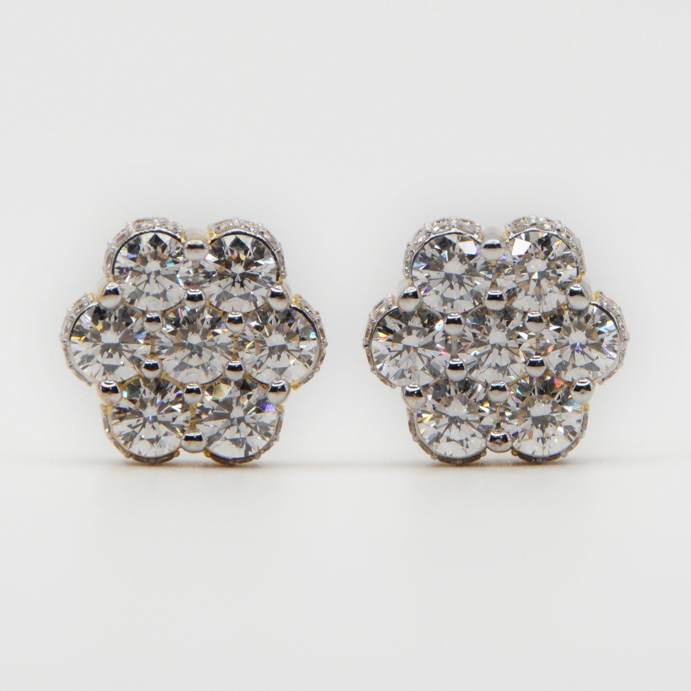 14k Solid Gold Diamond XL Pointer Pave Flower Earrings - 50269