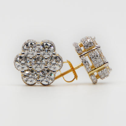 14k Solid Gold Diamond XL Pointer Pave Flower Earrings - 50269