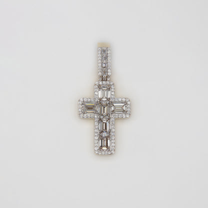 14k Solid Gold Emerald Diamond Cross - 60441