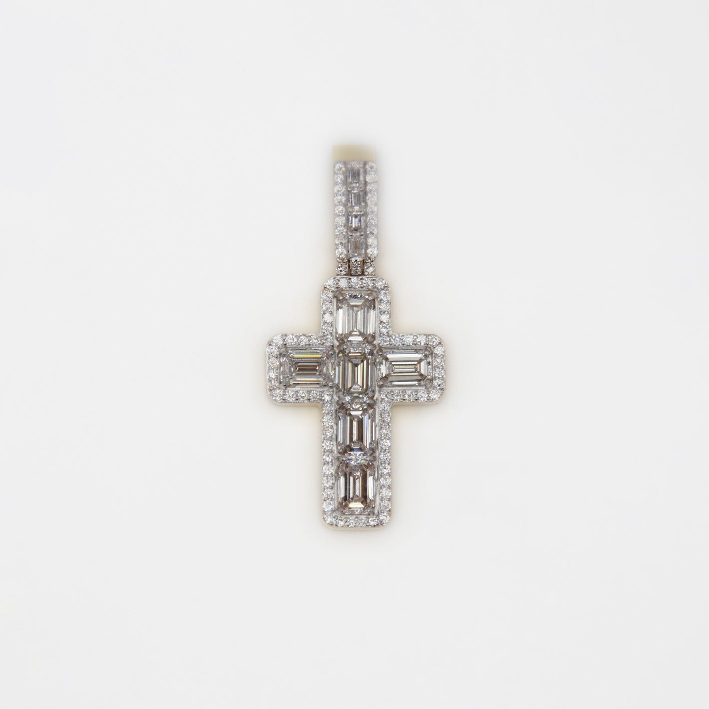 14k Solid Gold Emerald Diamond Cross - 60441