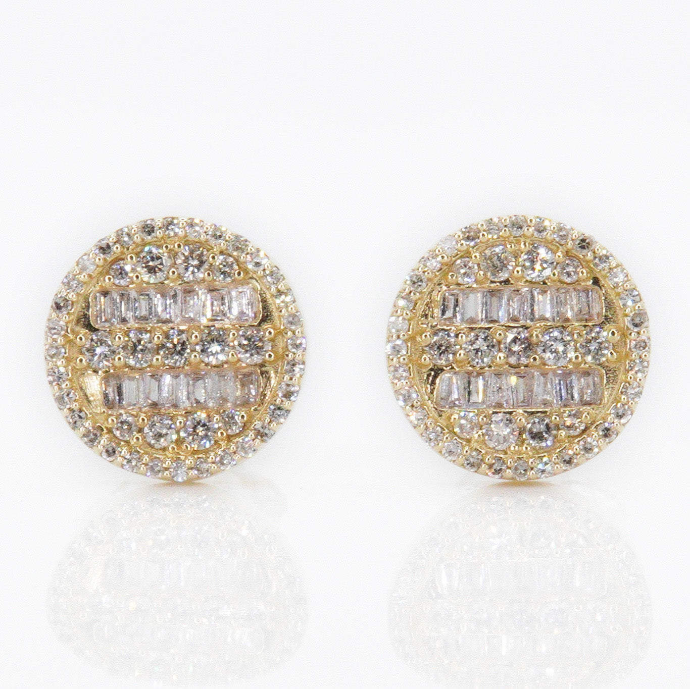 10k Solid Gold 10mm Baguette Diamond Circle Earrings - 50042