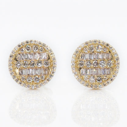 10k Solid Gold 10mm Baguette Diamond Circle Earrings - 50042