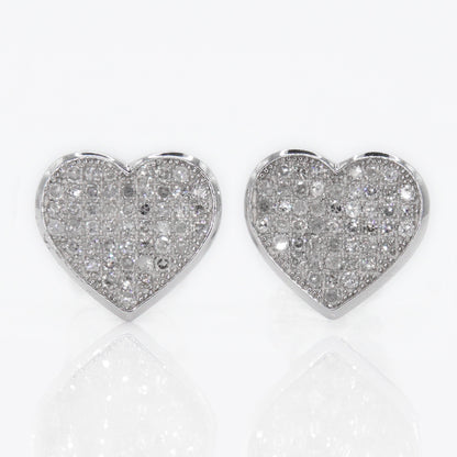 14k Solid Gold 10mm Diamond Heart Earrings - 50027