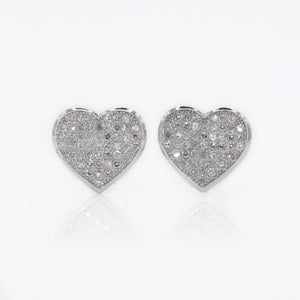 14k Solid Gold 10mm Diamond Heart Earrings - 50027