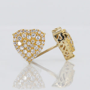 14k Solid Gold Diamond Large Heart Cluster Earrings