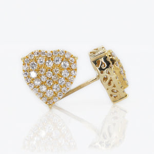 14k Solid Gold 11mm Diamond Heart Cluster Earrings - 50020