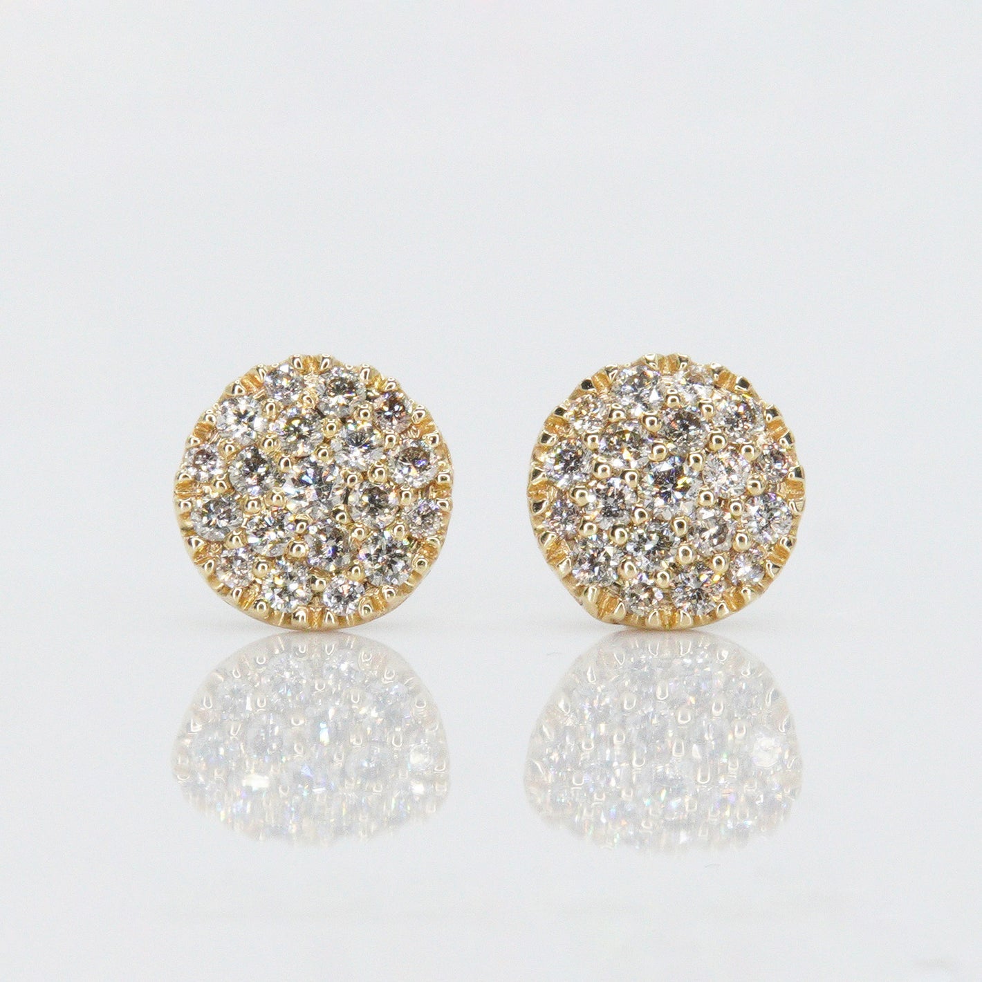 14k Solid Gold 9mm Diamond Cluster Earrings - 50048