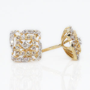 14k Solid Gold 11mm VS Diamond 3D Square Maze Earrings - 50079