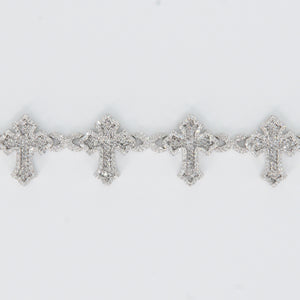 10k Solid White Gold Diamond 3D Infinity Cross Bracelet