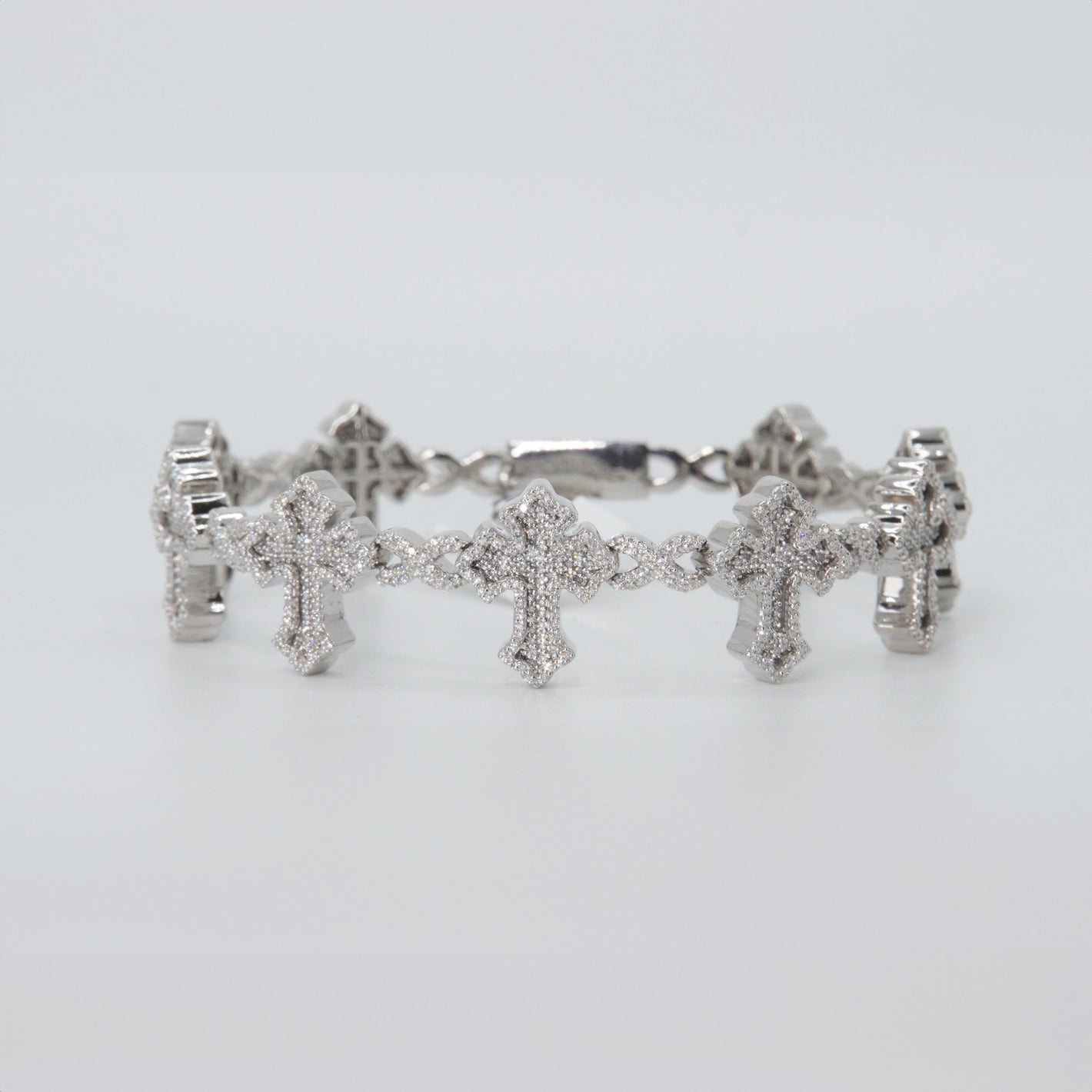 10k Solid White Gold Diamond 3D Infinity Cross Bracelet