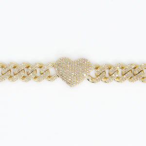 10k Solid Gold 11.5mm XL Diamond Cuban with Hearts Bracelet - 20000