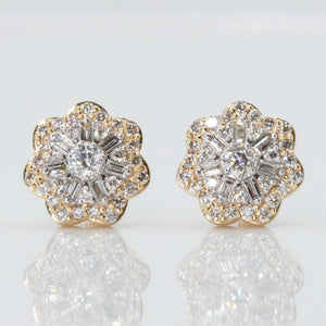 14k Gold 9mm VS Baguette Diamond Snowflake Earrings