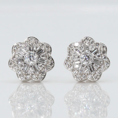 14k Solid Gold 9mm VS Diamond Baguette Snowflake Earrings - 50068