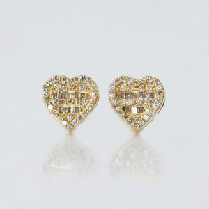 14k Solid Gold 8mm Diamond Baguette Heart Earrings - 50030