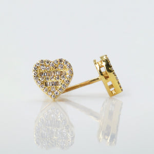 14k Solid Gold 8mm Diamond Baguette Heart Earrings - 50030