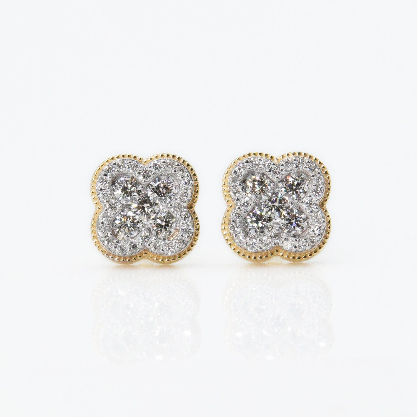 14k Solid Gold 8mm VS Diamond Clover Earrings - 50081