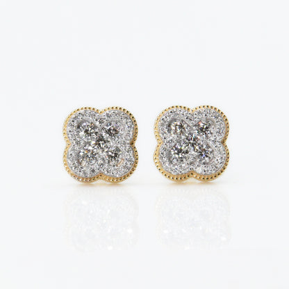 14k Solid Gold 8mm VS Diamond Clover Earrings - 50081