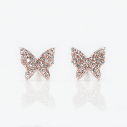 10k Solid Gold 6.5mm Diamond Butterfly Earrings - 50064