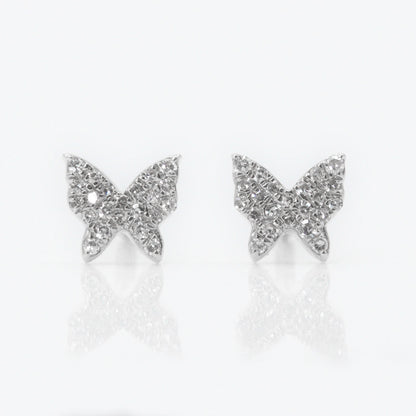 10k Solid Gold 6.5mm Diamond Butterfly Earrings - 50064