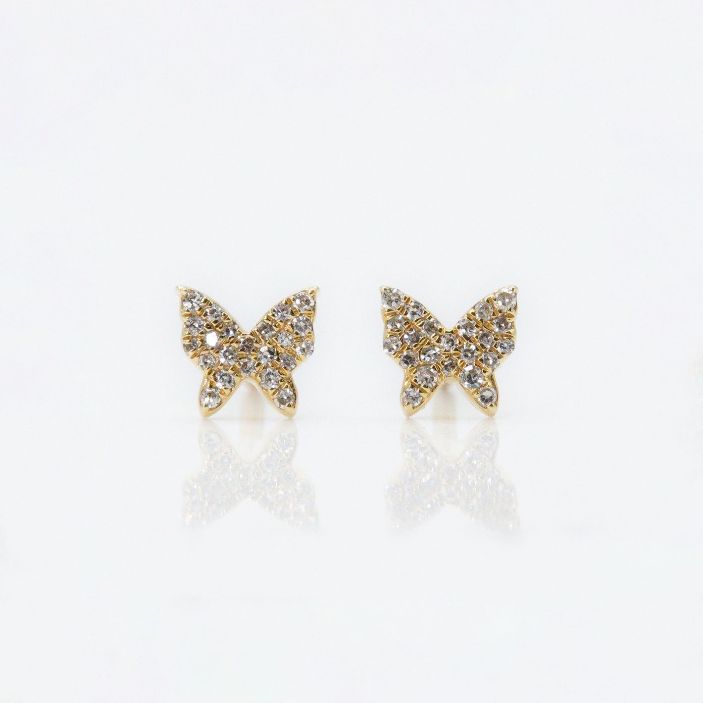 10k Solid Gold 6.5mm Diamond Butterfly Earrings - 50064