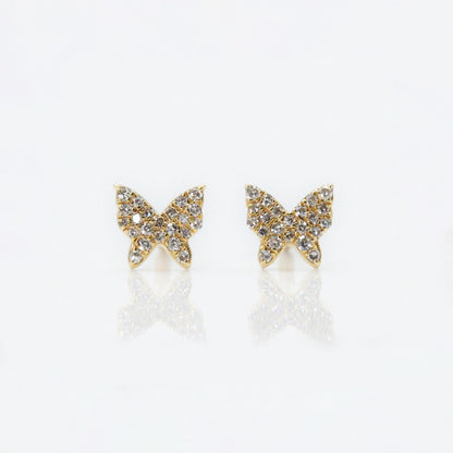 10k Solid Gold 6.5mm Diamond Butterfly Earrings - 50064