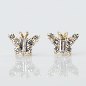 14k Solid Gold 6.5mm Diamond Butterfly Earrings