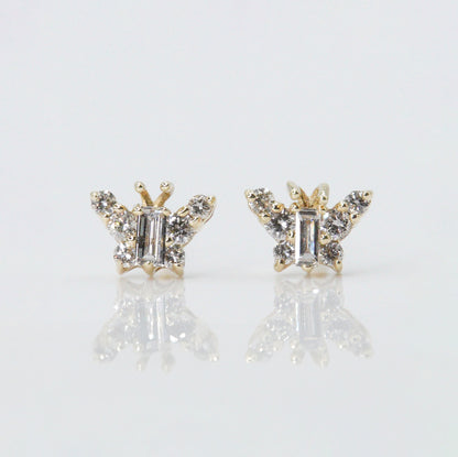 14k Solid Gold 6.5mm Diamond Butterfly Earrings - 50003