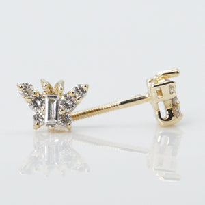 14k Solid Gold 6.5mm Diamond Butterfly Earrings