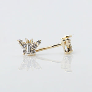 14k Solid Gold 6.5mm Diamond Butterfly Earrings - 50003