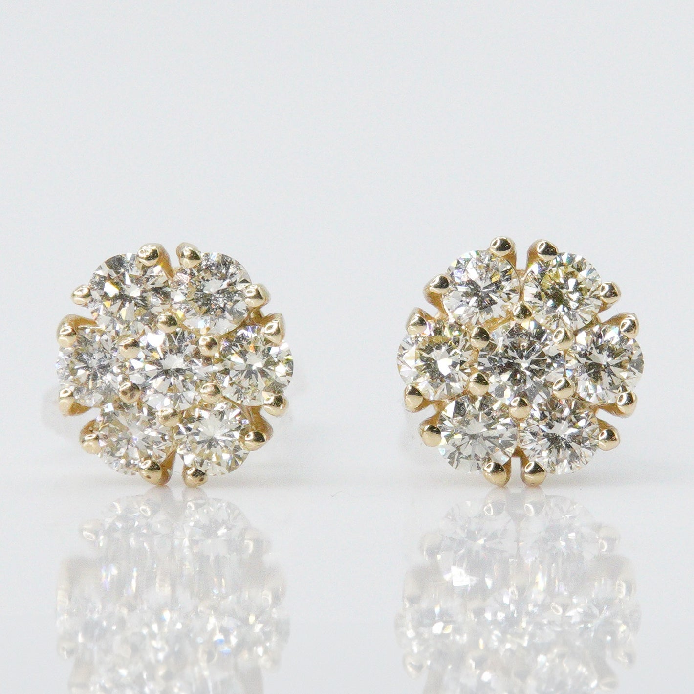 14k Solid Gold VS1 Diamond Cluster Flower Earrings