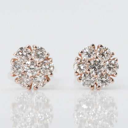 14k Solid Gold VS1 Diamond Cluster Flower Earrings - 50057