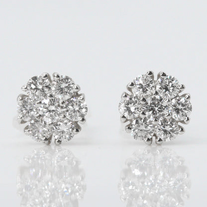 14k Solid Gold VS1 Diamond Cluster Flower Earrings - 50057
