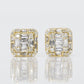 14k Solid Gold 9.5mm Diamond Square Baguette Earrings - 50025