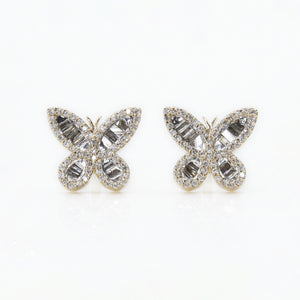 14k Solid Gold 10mm VS1 Baguette Diamond Butterfly Earrings - 50044