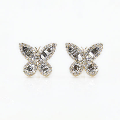 14k Solid Gold 10mm VS1 Baguette Diamond Butterfly Earrings - 50044