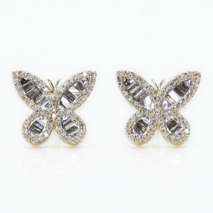 14k Solid Gold 10mm VS1 Baguette Diamond Butterfly Earrings - 50044